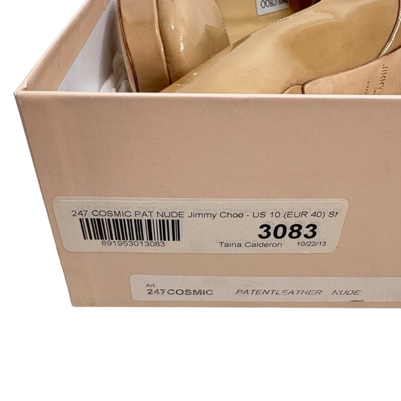 Jimmy Choo Beige Glossy Patent Leather Cosmic Heels SIZE 40 Original Box - Picture 7 of 7